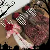 Acessório de cabeça de Halloween rosa caveira grampo de cabelo de tule para mulheres presilha lateral para cabelo acessório de festa cosplay decoração de mão de caveira