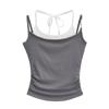 Costura Color de Contraste Falso Dos Piezas Cuello Tirante Pequeño para Mujer Estilo Americano Retro Diseño de Chica Popular Ajustado Chaleco Interior Superior