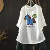 Blusa Feminina Bonita e Estilosa de Manga Curta, Novo Estilo Verão 2026, Tamanho Grande com Caimento Solto para Mulheres Curvilíneas, Camiseta Casual Estampada Mht