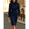 Vestido de Moda Nuevo 2026 Europeo y Americano Amazon AliExpress con Lazo Estilizador de Cintura y Mangas Abullonadas
