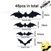 Pegatinas 3d de Murciélago de Halloween Diseño de Sitio Murciélago Negro Araña Decoración de Vacaciones tamaño pequeño Murciélago Grande