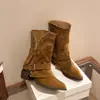 Botas femininas de tornozelo da moda estilo europeu e americano 2026 novo modelo com fivela de cinto, zíper, salto grosso, botas únicas descoladas e da moda
