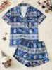 Amazon Europa Pijama de Cetim para Mulheres Abóbora Fantasma Boneco de Neve Halloween Festa de Natal Conjunto de Roupa de Casa