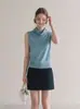Estilo simple, cuello con volantes, top de punto sin mangas para mujer, nueva colección de principios de otoño 2026, corte ajustado, favorecedor y elegante top 25702