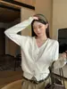 Suéter de Punto Yinhe Blanco Crudo con Cuello en V Falso Dos Piezas para Mujer, Cárdigan Suelto Suave y Casual para Principios de Otoño