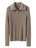 Nuevo Otoño/Invierno 100% Cachemir Puro Suave y Esponjoso Cárdigan de Punto Rayado con Cremallera y Solapa Estilo Coreano Chaqueta Pequeña para Mujer