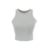 Regata Cinza de Tencel com Sutiã Embutido, Design Americano com Recorte no Ombro, Camisole Curta Feminina 2026