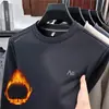 Camiseta Informal de Color Sólido para Jóvenes de Invierno Elástica Camiseta de Manga Larga para Hombre Ropa de Calle Sudadera de Cuello Redondo con Forro Polar Camiseta Base 336