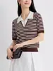 JE Order Suéter de Punto de Manga Corta con Rayas Contrastantes para Mujer 2026 Nuevo Llegado de Verano Top Falso de Dos Piezas con Cuello Polo
