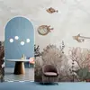 Papel de Parede 2025 Vida Marinha Importada Mural Moderno para Quarto de Criança Ouça as Histórias dos Peixes e Corais - Subaquático