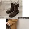 Botines de cuero lavado con suela gruesa para mujer, nuevo modelo 2026, con hebilla de cinturón, botas de montar plisadas, botas de motocicleta, botas estilo Martin con tacón grueso