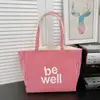 Coreia do Sul Bolsa Tote de Grande Capacidade Dupla Face Novo Estilo Listrada Casual Ombro Lona Texturizada Bordada Estudante Deslocamento