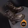 Botas Martin de Felpa para Mujer Estilo Británico 2026 Otoño/Invierno Nueva Llegada Más Vendidas Botas de Caña Media Fruncidas para Pantalón Suela Gruesa Algodón Adelgazantes
