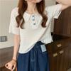 Camisa de Flores Manga Corta 2024 Nuevo Diseño de Verano Cuello de Muñeca Camiseta de Mujer Estilo Coreano Chic Top Corto Chic