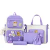 Nueva Mochila de Lona Kapibala para Mujer, Mochila Linda y Versátil, Juego de Cinco Piezas de Gran Capacidad para Estudiantes de Primaria y Secundaria