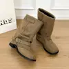 Botas cuadradas de buen aspecto con pernera de pantalón gigante, botas cortas de pelo corto, botas estilizadas, tacón grueso, moda 2026, botas de tubo corto, nuevo estilo, botas para niña pequeña