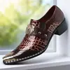 Zapatos de vestir de cuero para hombre al por mayor transfronterizos, mocasines de punta con bloques de color y patrón de cocodrilo, zapatos formales de moda con punta de acero para hombre