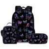 Mochila Escolar Primaria y Secundaria Mariposa Tres Piezas Impresión DIY Mochila Infantil Correa para el Hombro Bolsa para Comida Bolsa para Papelería