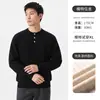 Suéter masculino de malha canelada com gola Henley de alta qualidade, estilo old money, pulôver casual de manga comprida para outono e inverno