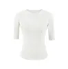 Top Básico de Color Sólido Ajustado de Verano con Ceñido a la Cintura Camiseta de Manga Media con Cuello Redondo Estilo Chica Popular Europea y Americana para Mujer