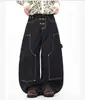 Diseño original de hebilla de avión cool estilo americano, costuras visibles, pantalones vaqueros anchos de corte holgado para hombre y mujer, pantalones largos de mezclilla cruda de moda