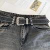 Cinturón de hebilla tallada estilo europeo y americano Cinturón de remaches con cuentas para mujer Patrón de onda vintage con jeans Cinturón punk para combinar con todo