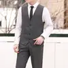 Chaleco de Traje para Hombre Estilo Coreano Color Sólido Cuello en V Botonadura Sencilla Corte Slim Casual Gris Tratamiento Sin Planchado