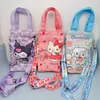 Bolsa para botella de agua de dibujos animados Sanrio, bolso cruzado, bolso de peluche de Kuromi, bolso tipo cubo de Cinnamoroll, bolsa de almacenamiento de mano, bolsa de lona