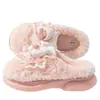 Chinelos Femininos de Algodão com Laço 2026 Novo Outono/Inverno para Casa Plush Quente Solado Grosso Calçados para Gestantes Chinelos de Algodão
