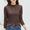 Camiseta interior de manga larga para mujer, cuello alto medio con forro polar de otoño e invierno, modal, color liso, elegante, versátil, terciopelo fino
