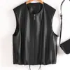 Chaleco de Cuero con Cuello Redondo para Mujer, Chaqueta de Cuero sin Mangas de Moda para Primavera y Otoño, Versátil con un Estilo Elegante y Sofisticado