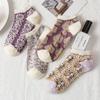 Meias de Novo Estilo Femininas Primavera e Verão Meias de Barco Vintage Femininas Meias Femininas Jacquard Tridimensional Meias Artísticas Estilo Corte Meias Coloridas da Moda