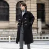 Outono e Inverno Novo Casaco Longo Masculino Botão de Chifre Casaco de Lã Masculino Lapela Média Casaco Trench Coat Masculino Roupa de Exterior Longa Masculina