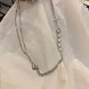 Nuevo collar coreano de perlas reflectantes para mujer, moderno, luminoso, con perlas de colores, con costuras cruzadas y cadena de clavícula.