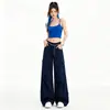 Jeans Blancos de Trabajo de Alta Calidad de Pierna Ancha para Mujer, de Tiro Alto, Holgados, Multibolsillos, Caídos, de Pierna Recta, Largo hasta el Suelo, Casual