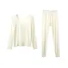 Ropa interior térmica de lyocell para otoño e invierno, capa base fina, camiseta de capa base, suave, amigable con la piel, sin costuras, cuello redondo, conjunto cálido para mujer
