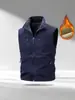 Chaleco de hombre con forro polar para otoño e invierno, cuello alto, multibolsillos, ropa de trabajo, chaqueta chaleco cálida casual para exteriores 2539A