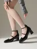 2026 Novo Estilo Bico Quadrado Boca Rasa Salto Grosso Primavera Salto Alto com Tira de Fivela Sapatos Mary Jane Sapatos de Casamento Sapatos de Festa