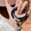 "Azul y Blanco Acuarela" Pulsera de Cuentas Estilo Chino Nuevo Azul-Negro, Exquisita y de Alta Gama, con un Estilo Nacional Elegante y Versátil