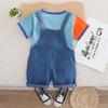 Ropa Nueva de Verano 2025 para Niños y Niñas, Peto de Mezclilla con Cachorros, Trajes para Niños, Conjunto de Dos Piezas de Manga Corta con Cuello Redondo Estilo Coreano para Niños