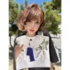 ¡Bordado! Camiseta bordada de manga corta para mujer, Marca de moda urbana de tendencia, Conjunto bordado para pareja, Top de nuevo estilo, Manga corta de marca de tendencia estilo americano