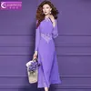 Vestido Original Feimengyi Bordado Roxo Estilo Camisa para Mulheres, Temporada de Primavera, Elegante e Temperamento Maduro, Vestido Longo