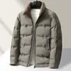 Chaqueta de plumón para hombre 2026 Otoño/Invierno Bloque de color Cuello alto Versión con cremallera Juvenil Ligera Cálida 90% Plumón de pato blanco Abrigo casual