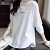 Camiseta Básica de Algodón para Gordita para Mujer Primavera, Otoño e Invierno Talla Grande Holgada Cubre Carne Camiseta de Manga Larga con Forro Polar Terciopelo Alemán Top Blanco