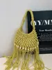 Bolsa de Mão Tecida Vazada com Franjas Estilo Étnico Retrô Boêmio Transfronteiriça Moda Estilosa Bolsa de Praia para Férias