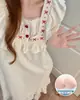 Bata de Noche para Mujer con Almohadillas para el Pecho 2026 Nuevo Verano Estilo Princesa Encaje Bordado Algodón Nube Manga Corta Vestido de Noche Ropa de Casa