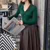 Tops de Punto de Cuello Solapa Manga Larga Estilo Tweed para Mujer en Primavera y Otoño Ropa de Abrigo de Punto de Gama Alta Ropa Interior Ajustada