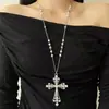 Collar Colgante Cruz Vintage Dulce Fresco para Mujer, Cadena Larga de Suéter de Nicho de Alta Gama, Cadena de Suéter Punk Hot Girl para Mujer