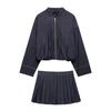Roupas femininas europeias e americanas transfronteiriças 2025 primavera nova gola alta solta casaco jeans curto saia jeans plissada