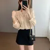 Blusa de Renda Romântica Francesa 100% Linho Leve Textura Translúcida Nebulosa Levemente Solta Decote V Tingida Personalizada H041421